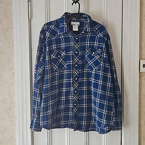 Wrangler Blue Plaid "Wrancher" Button Down Cotton Shirt XL